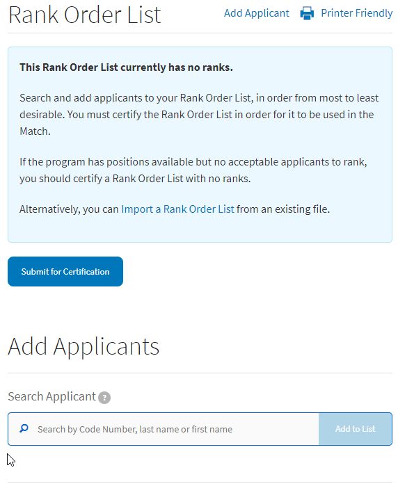Add applicants to your Rank Order List